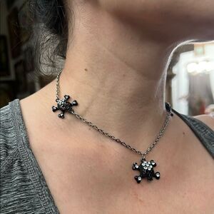 Skull Pendant Necklace in Black and Silver